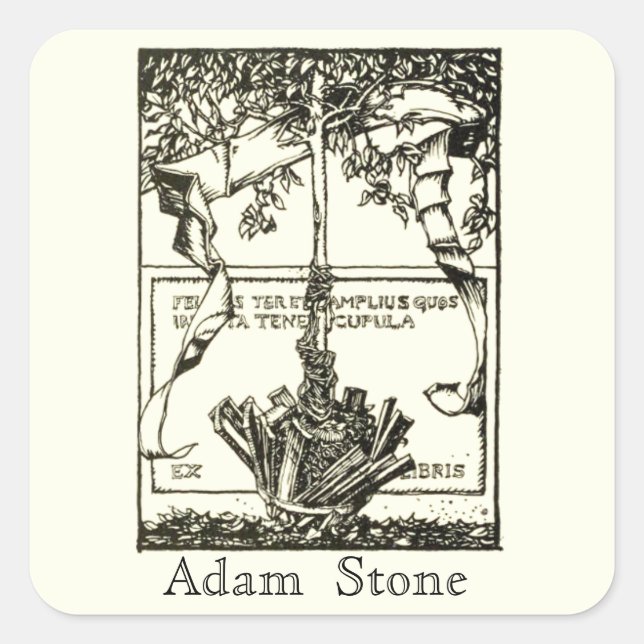 Adesivo Quadrado Ex Libris Tree with Ribbon Sticker (Frente)