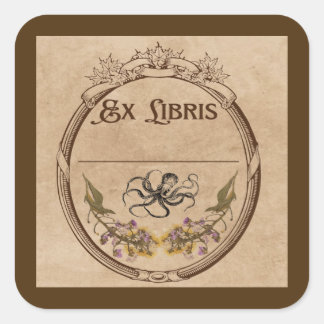 Adesivo Quadrado Ex-libris Vintage com Polvo
