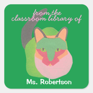 Adesivo Quadrado Ex-livro personalizado para professor com gato