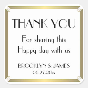 Adesivo Quadrado Excelente Art Deco Vinhetas Douradas de Casamento