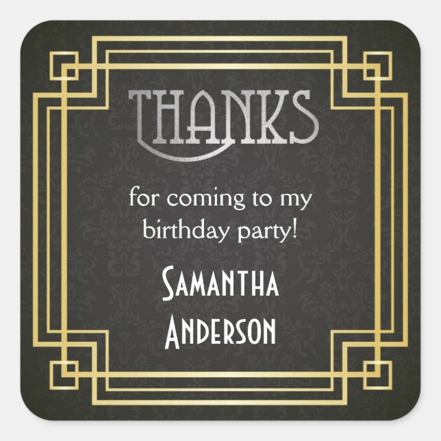 Adesivo Quadrado Excelente Gatsby Stickers, Arte Deco Favor Etiquet (Frente)