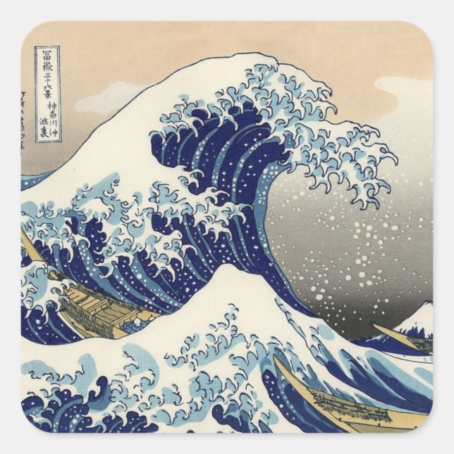 Adesivo Quadrado Excelente Hokusai Onda de Kanagawa no Oceano de Ar (Frente)