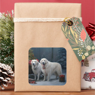 Adesivo Quadrado Excelente Pirenéus Snowy Sleigh Decência de Natal