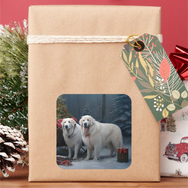 Adesivo Quadrado Excelente Pirenéus Snowy Sleigh Decência de Natal (Feriado)