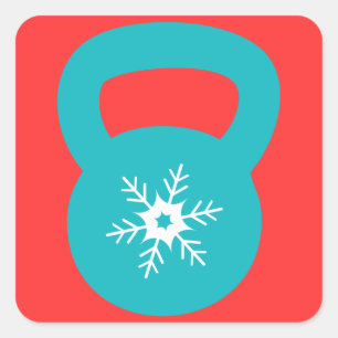 Adesivo Quadrado Exercício de Kettlebell com um floco de neve