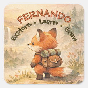 Adesivo Quadrado Explorador de Raposa da Floresta Cute Animal Mágic