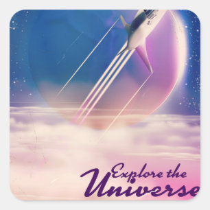 Adesivo Quadrado Explore o Universo Cartaz vintage do espaço