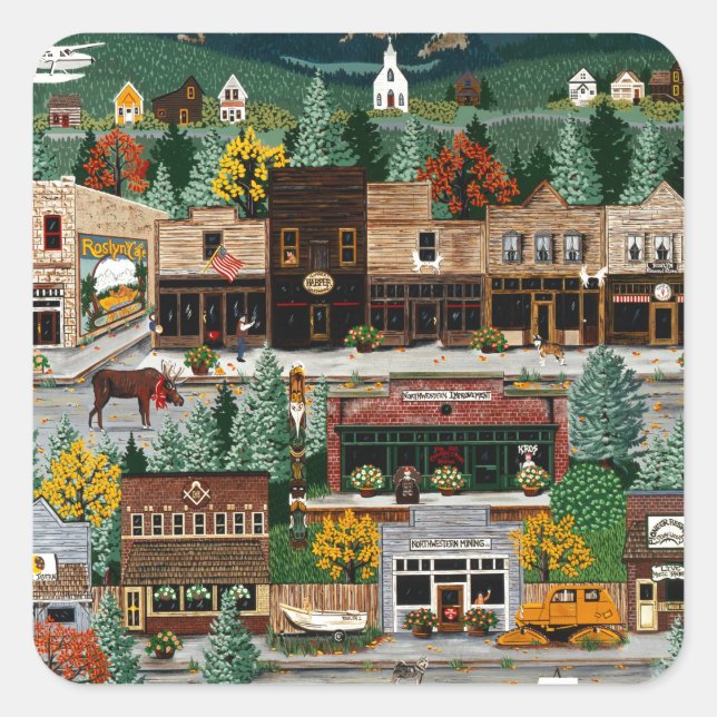 Adesivo Quadrado "Exposição ao Norte" ~ Roslyn, Washington (Frente)