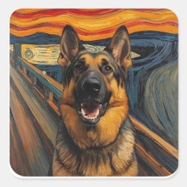 Adesivo Quadrado Expressionist Angst Painting German Shepherd