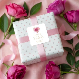 Adesivo Quadrado Exquisite Pink Floral Heart Love & Thanks