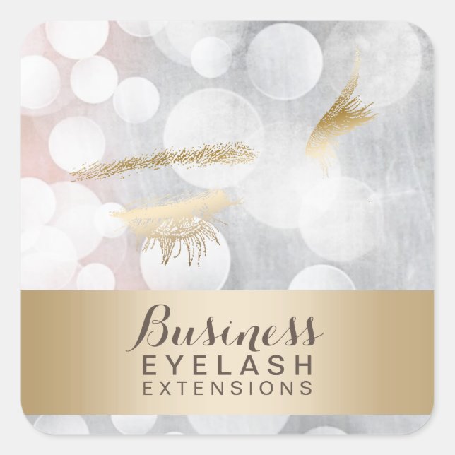 Adesivo Quadrado Extensões Eyelash Modernas e Douradas (Frente)