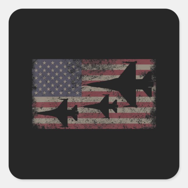 Adesivo Quadrado F16 Fighter Jet Plane USA Flag Patriot (Frente)