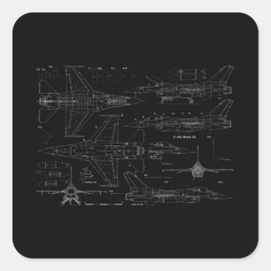 Adesivo Quadrado F16 Jet Aircraft Fighter Jet Blueprint Design