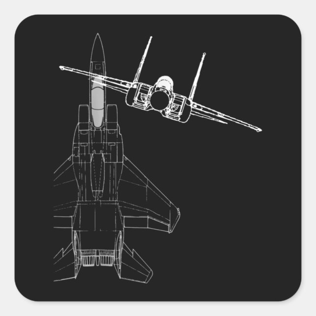 Adesivo Quadrado F-15 Eagle Line Art Military Jet Fighter (Frente)