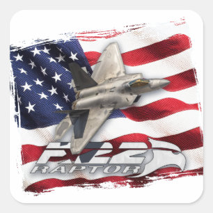 Adesivo Quadrado F-22 Raptor e bandeira americana