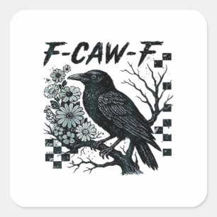 Adesivo Quadrado F-Caw-F Corvo Pássaro Retro Clássico