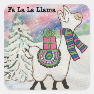 Adesivo Quadrado Fa La Llama Whimsical Christmas