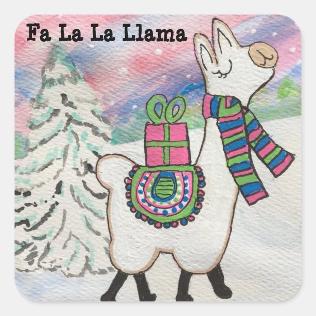 Adesivo Quadrado Fa La Llama Whimsical Christmas (Frente)