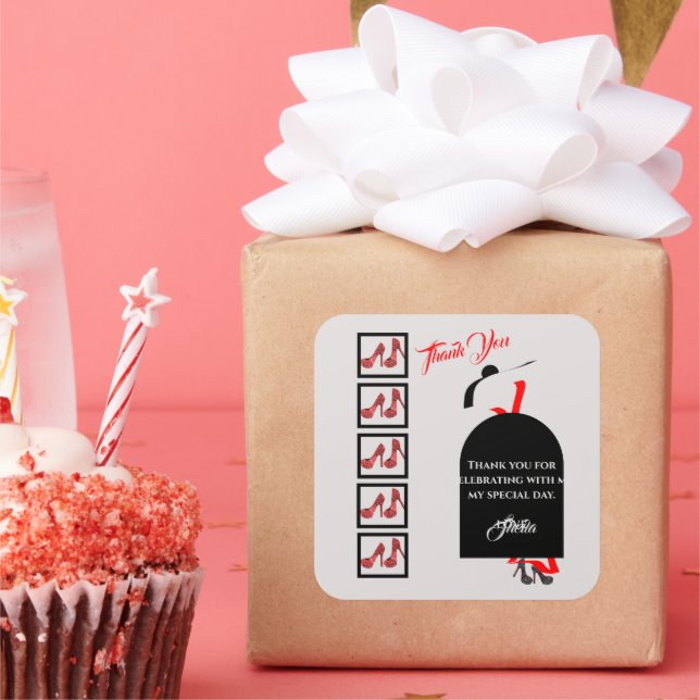 Adesivo Quadrado Fab Silhouette Glam Red Black Calçados Obrigado An (Festa)