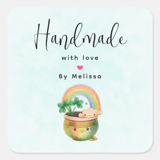 Adesivo Quadrado Fabricado à mão com Plantador de Jardins de Amor c (Frente)