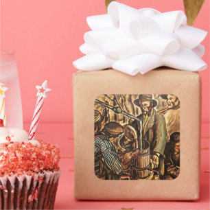 Adesivo Quadrado Fabricantes de Moonshine Fazendo Bebida de Uísque 