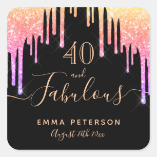 Adesivo Quadrado Fabuloso aniversário de 40 anos de brilho preto n