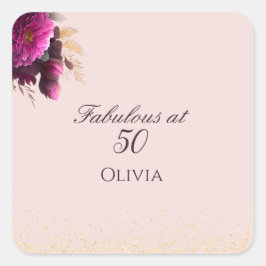 Adesivo Quadrado Fabuloso no aniversário de 50 brilhantes Dourados 