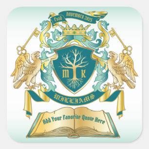 Adesivo Quadrado Faça seu próprio livro de árvore emblema Chave da 