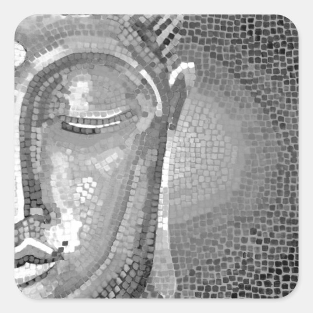 Adesivo Quadrado Face de Buda Preta e Branca (Frente)