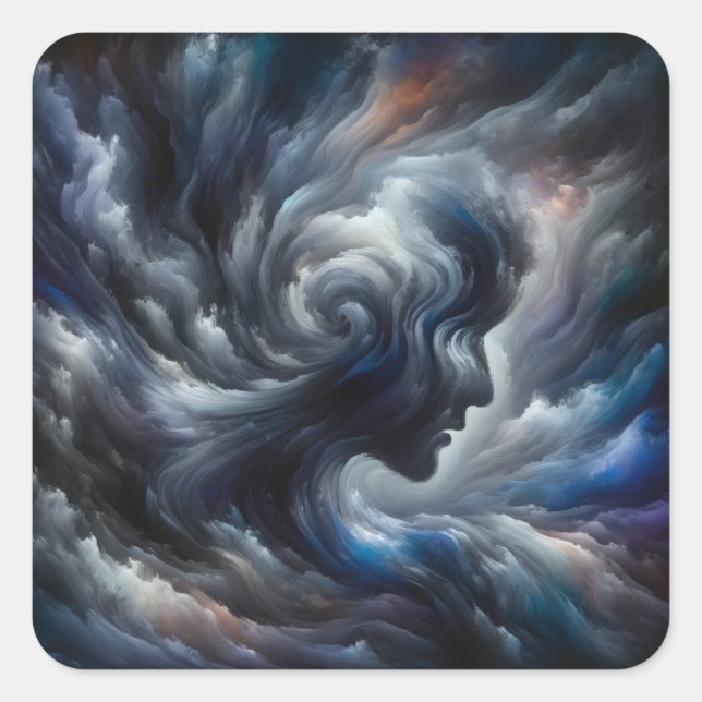 Adesivo Quadrado face in clouds Surreal Fantasy Art (Frente)