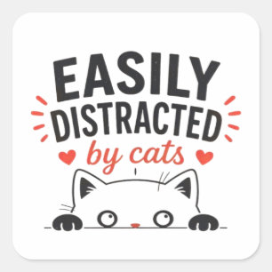 Adesivo Quadrado Facilmente Distraído por Gatos Fofos Minimalista A