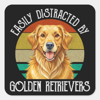 Adesivo Quadrado Facilmente Distraído Por Golden Retrievers