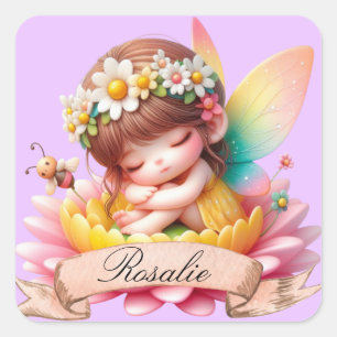 Adesivo Quadrado Fada Adormecida Sonhos Doces Florais Caprichosos F