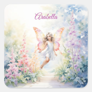 Adesivo Quadrado Fada bonito de borboleta de Pastel em Jardim Flor