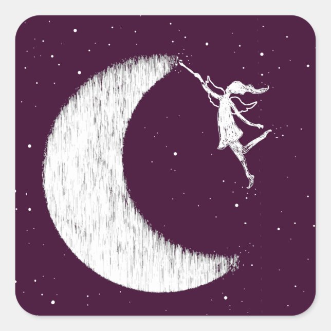 Adesivo Quadrado Fada de Arte: Tinta A Lua (roxa) (Frente)