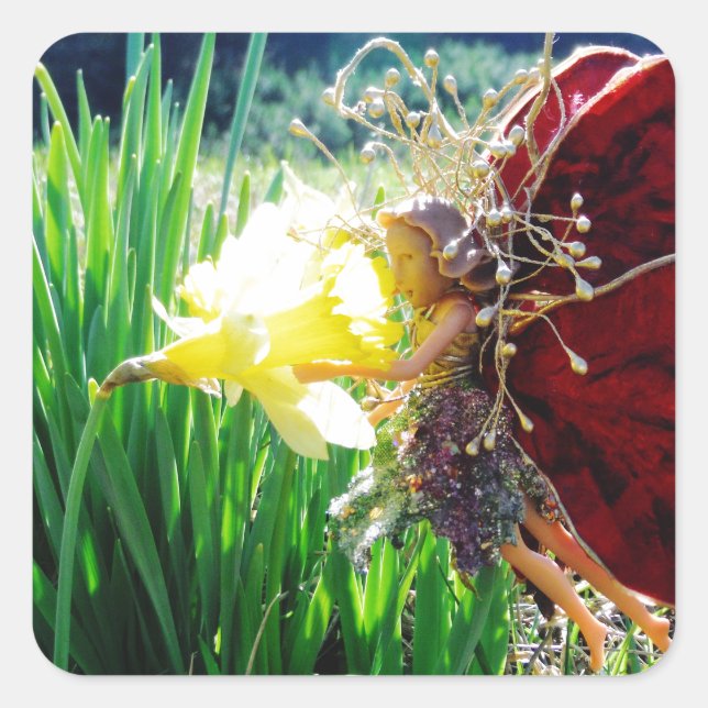 Adesivo Quadrado Fada nos Daffodils (Frente)