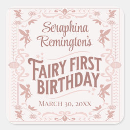 Adesivo Quadrado Fada Primeiro Aniversário Festa de Boas Meninas Ro