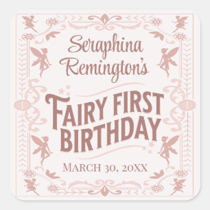 Adesivo Quadrado Fada Primeiro Aniversário Festa de Boas Meninas Ro