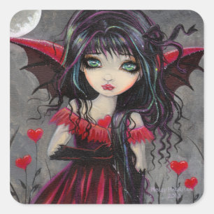 Adesivo Quadrado Fada Vampira Gótica do Dia dos Namorados Fofa com 