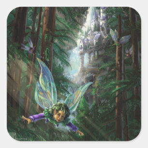 Adesivo Quadrado Fadas da floresta e castelo da cachoeira