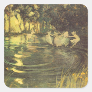 Adesivo Quadrado Fairies Whirl por Arthur Black, Vintage Fairy Danc