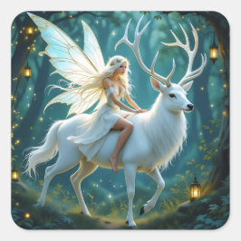 Adesivo Quadrado Fairy and White Deer Magical Forest