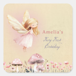Adesivo Quadrado Fairy First Theme Girl's 1st Birthday Party Custom