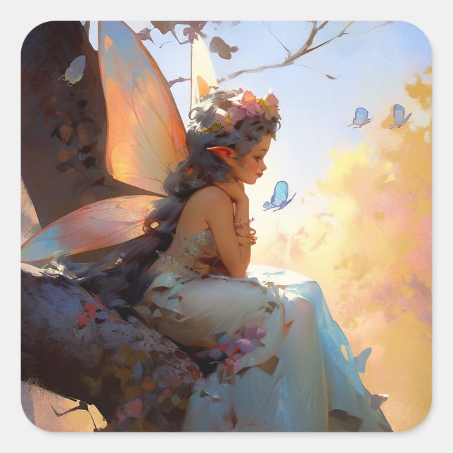Adesivo Quadrado Fairy Girl Fantasy Art (Frente)
