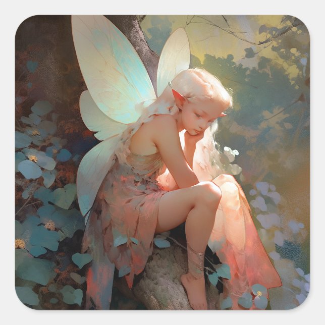 Adesivo Quadrado Fairy Girl Fantasy Art (Frente)