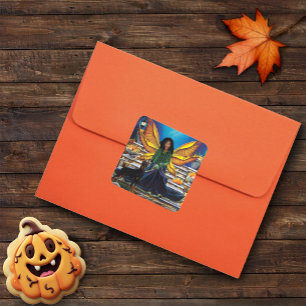 Adesivo Quadrado Fairy Guardian Doberman Dog