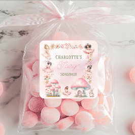 Adesivo Quadrado Fairy Mushroom House Pink Birthday