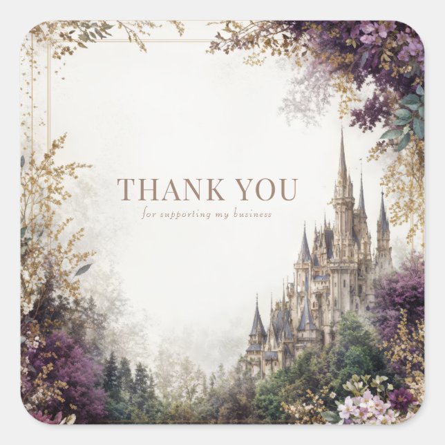 Adesivo Quadrado Fairytale Castle Purple Floral Elegant Gold (Frente)