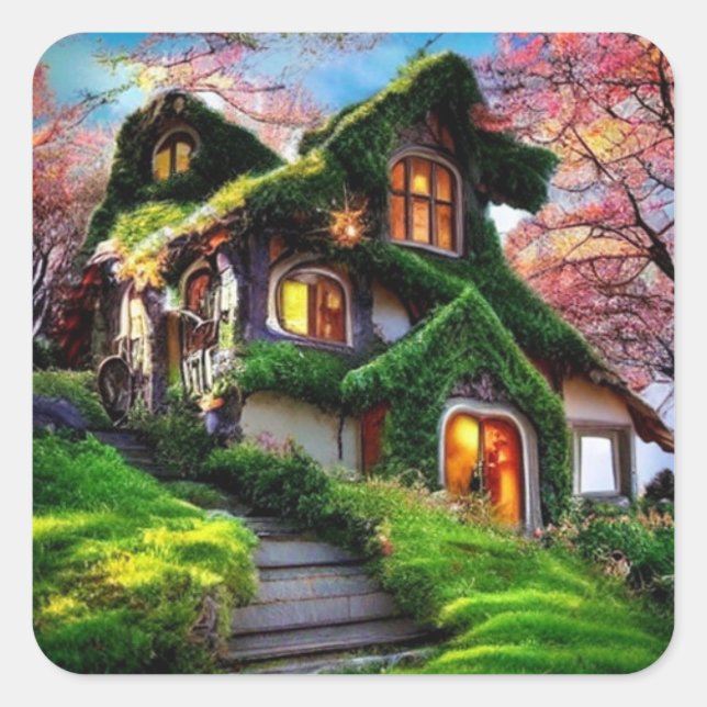 Adesivo Quadrado Fairytale Mysterious House Square Sticker (Frente)