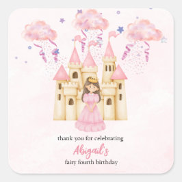 Adesivo Quadrado Fairytale Pink Castle Princess All Ages Birthday